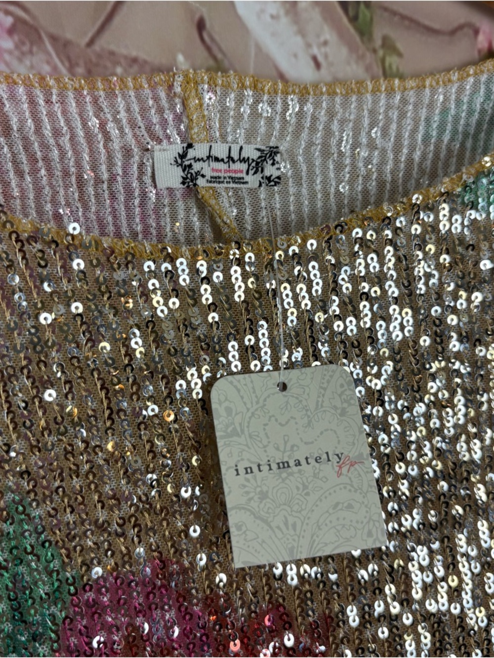 NEW Free People Gold Rush long sleeve top in a champagne floral sequin - Picture 9 of 10